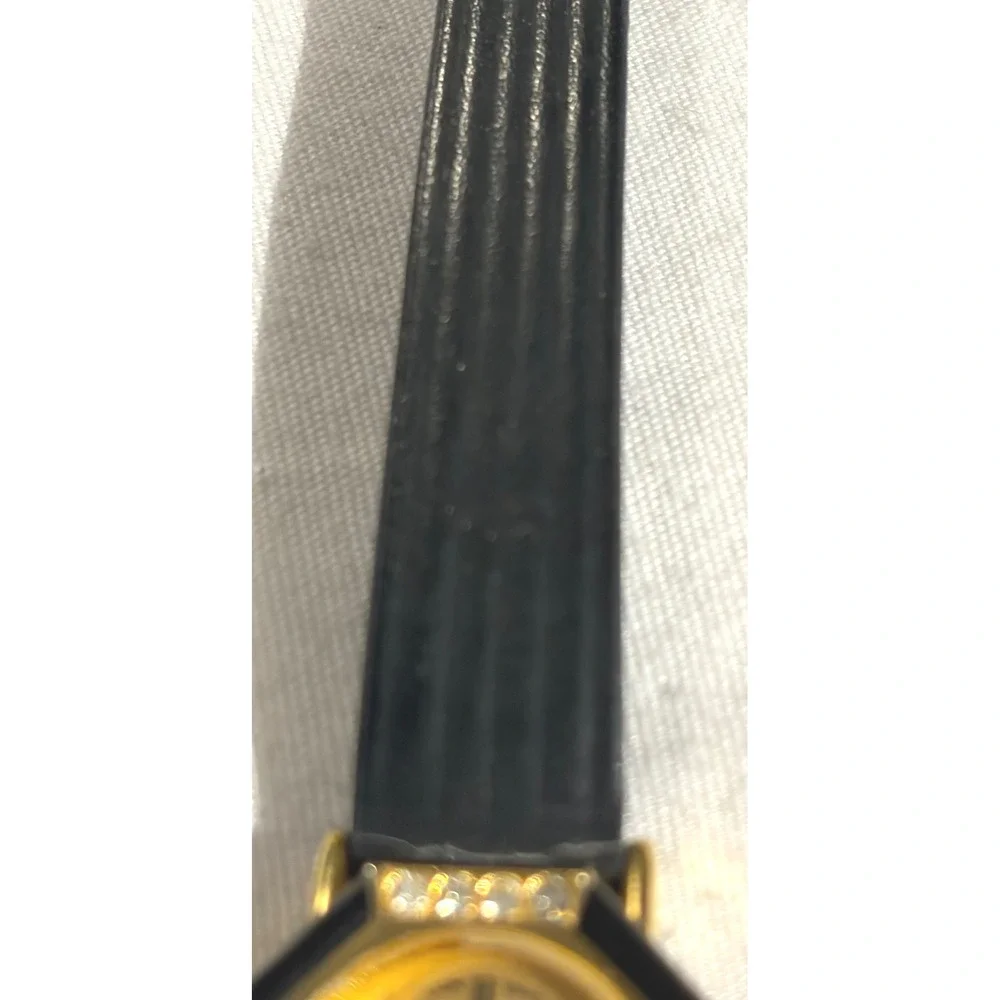 Gold Tone Black Accent Women's Quartz Fashion Watch‎ with Rhinestone Detail